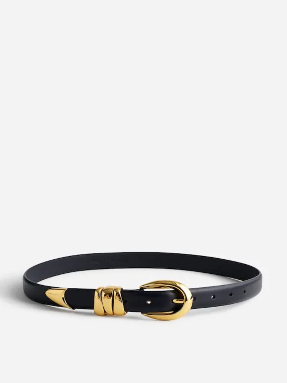 Madewell Chunky Black Leather Belt with Gold Buckle